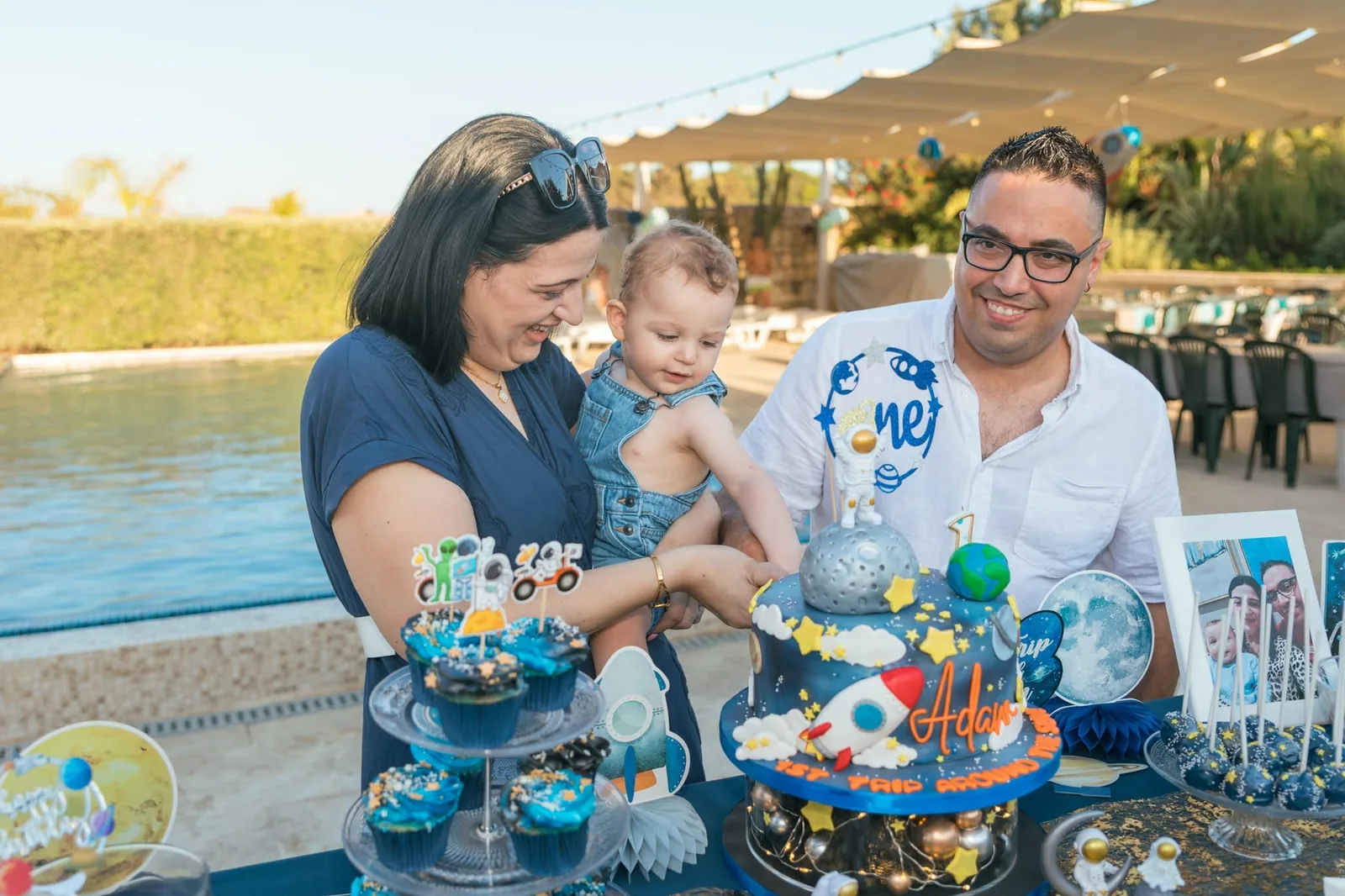 family at space themed birthday table malta