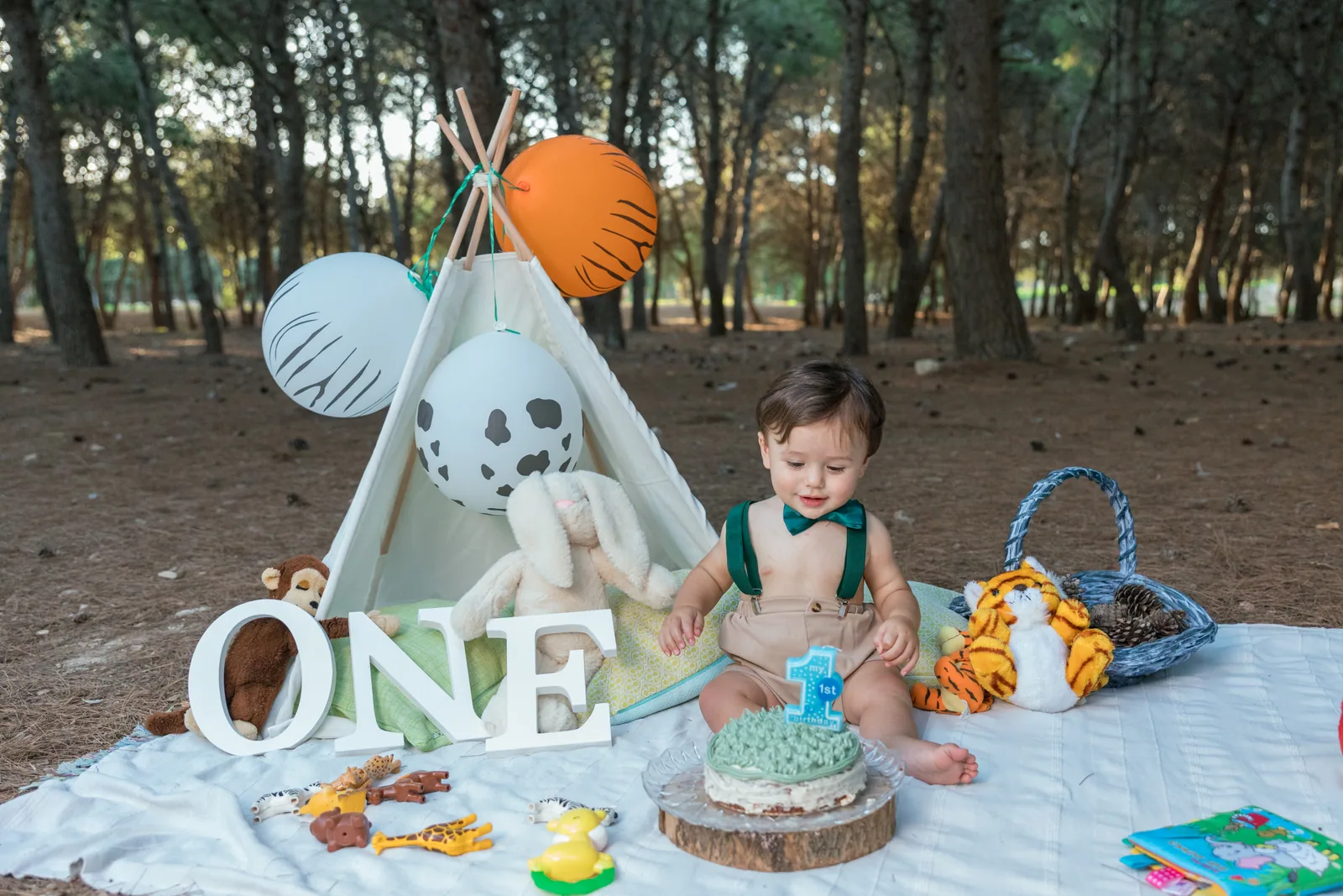 woodland cake smash with teepee and balloons malta