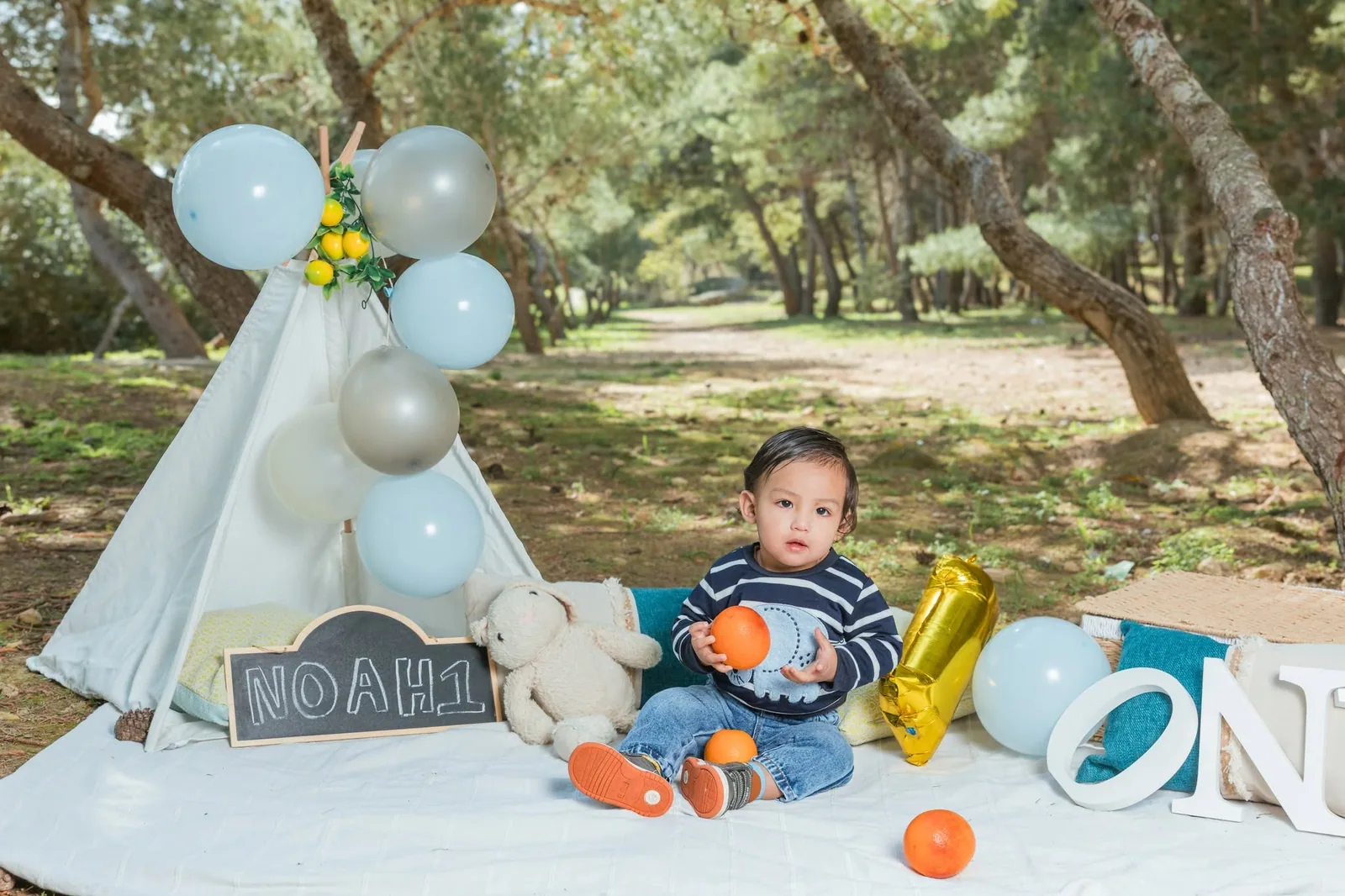 woodland first birthday teepee and balloons malta