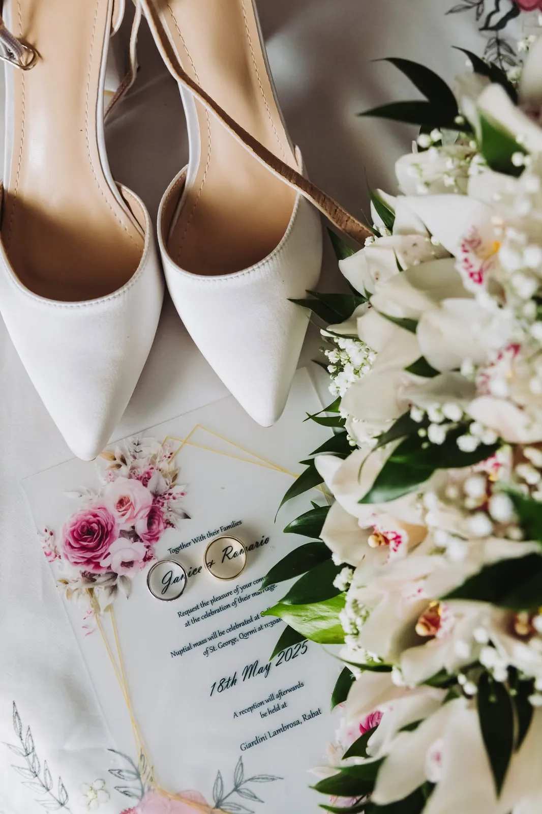 bridal shoes bouquet and wedding stationery malta