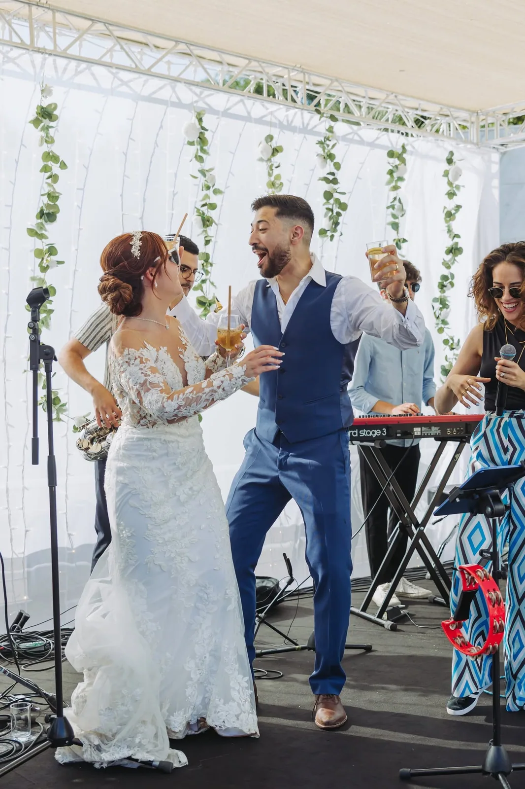 bride and groom dancing with live band malta