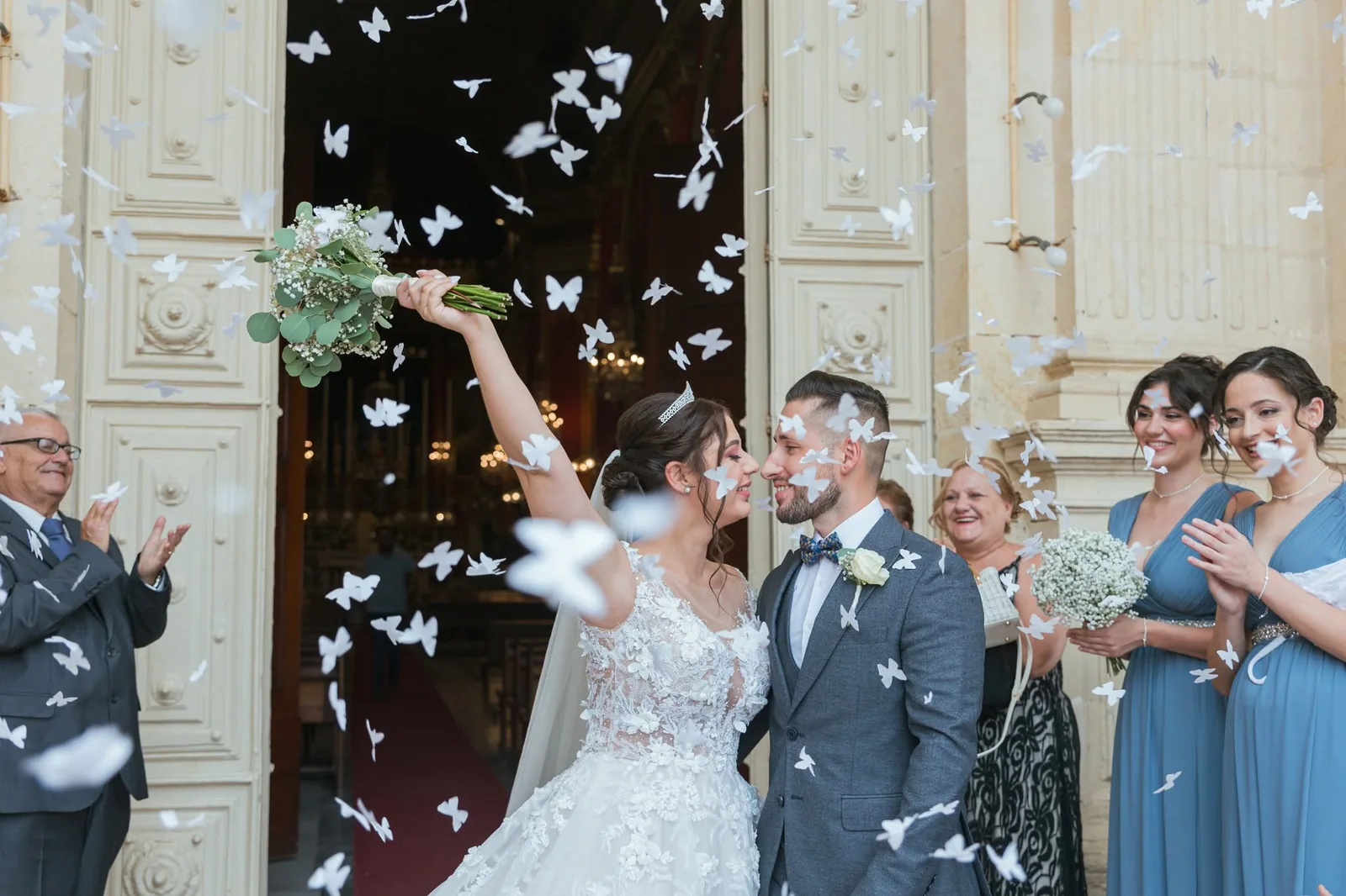 newlyweds confetti exit outside church malta