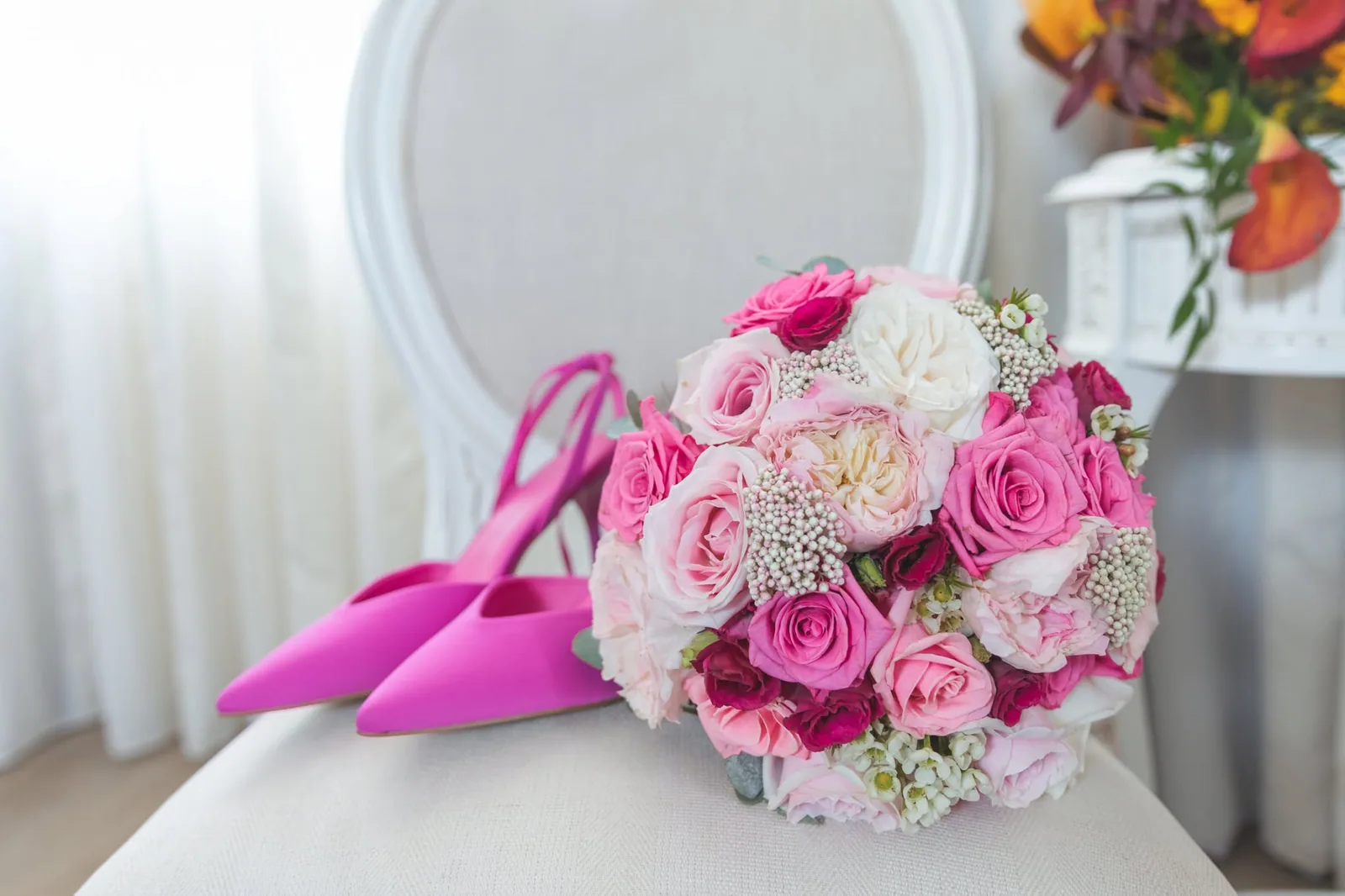 pink and white rose bridal bouquet malta